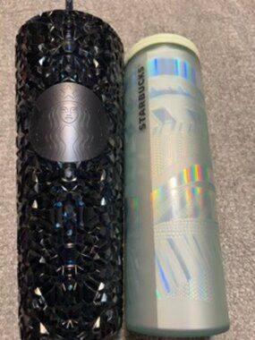 NWT Two Starbucks Travel Cups Never Used Black/Blue and Pale Green